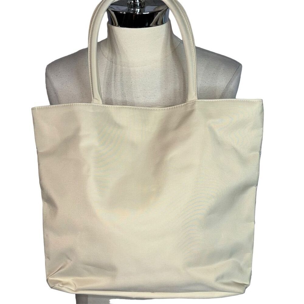 Nordstrom Cream Laser Cut Lace Pattern Faux Suede / Nylon Tote Bag - Picture 2 of 6